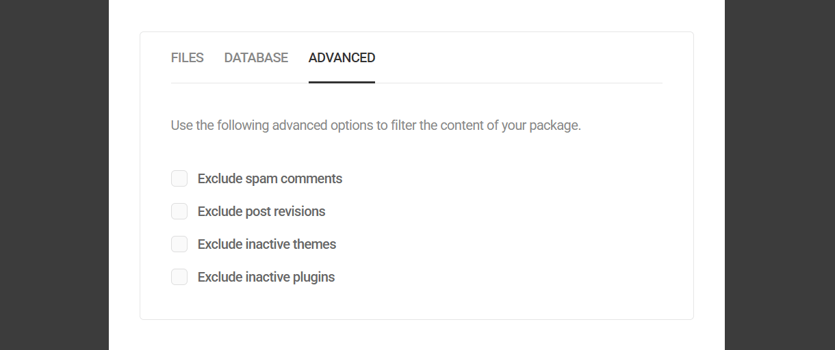Advanced options in Shipper migration filters