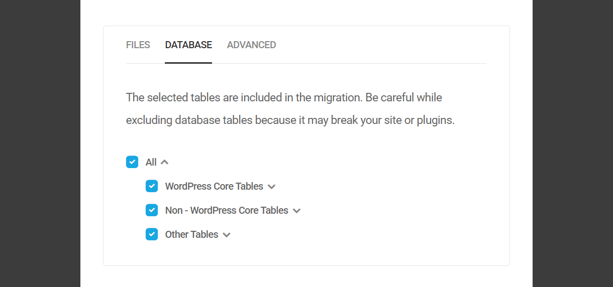 Shipper database exclusion selection screen
