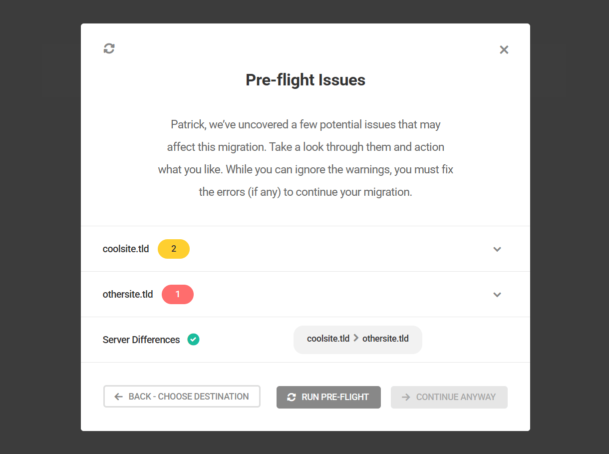 Issues found in pre-flight check