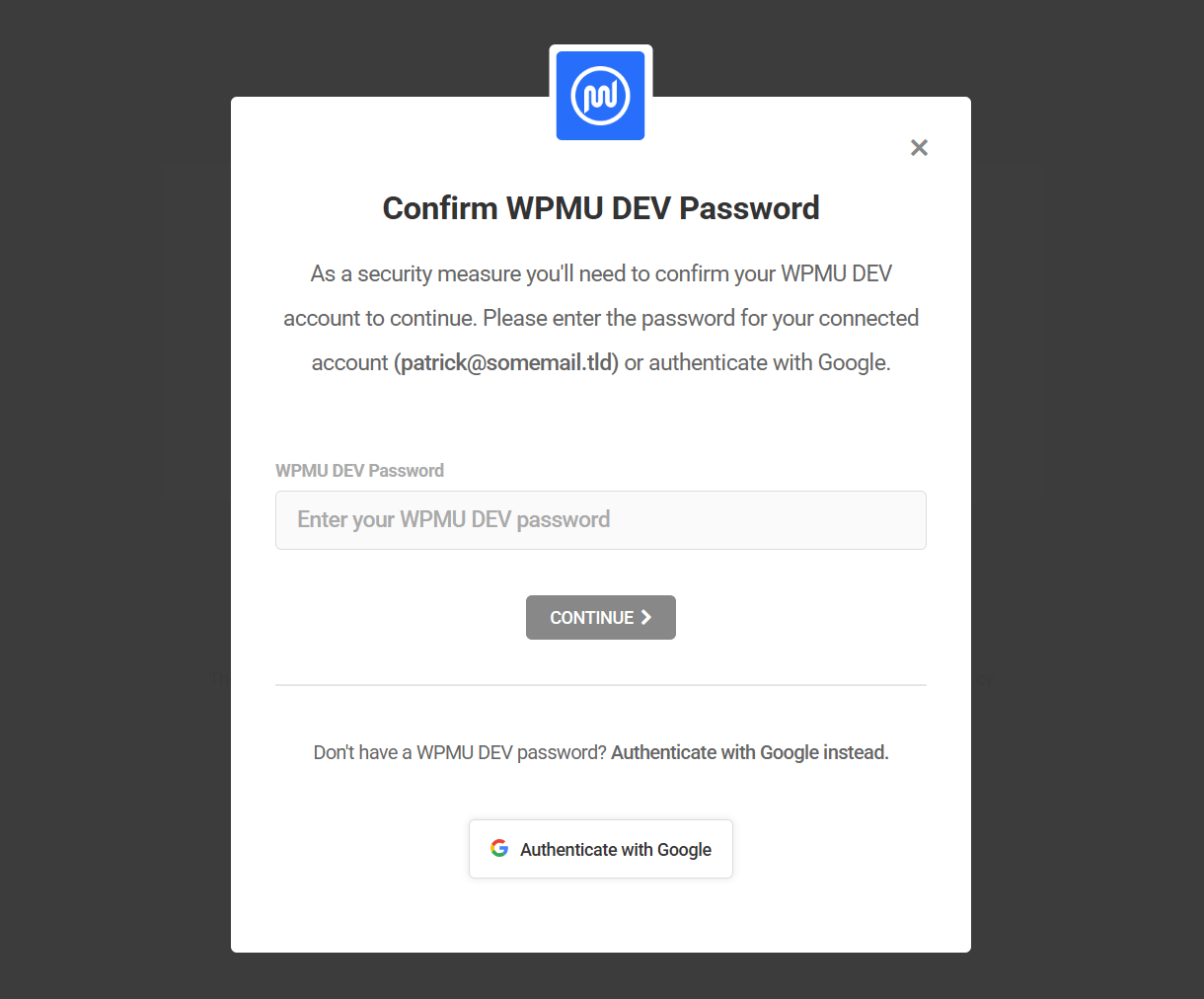 Confirm your WPMU DEV password