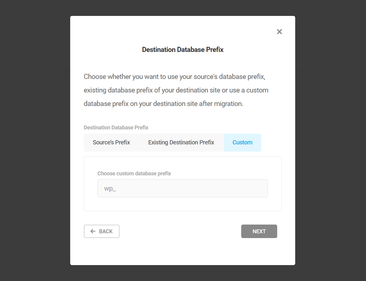 Set a custom database prefix in Shipper migration
