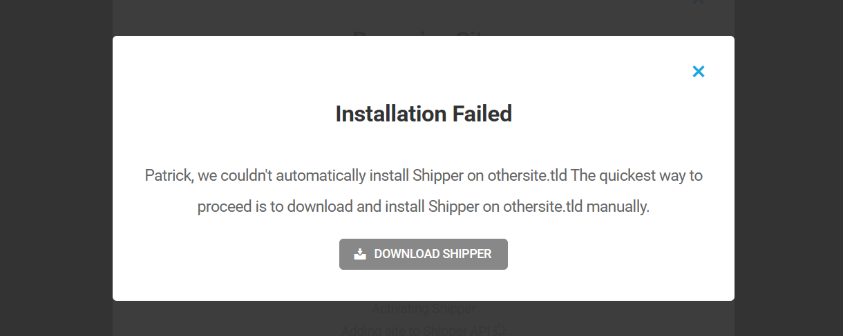 Shipper auto-install failure notice