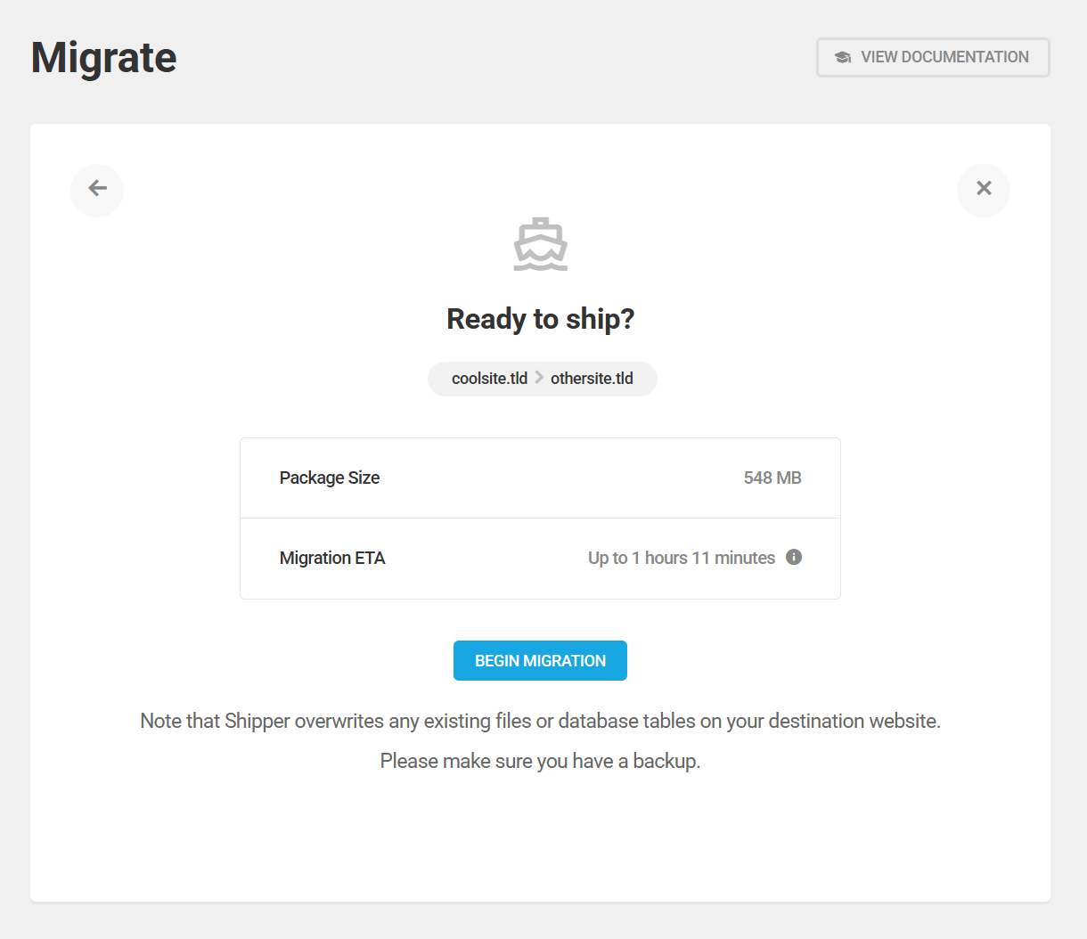 Begin migration in Shipper
