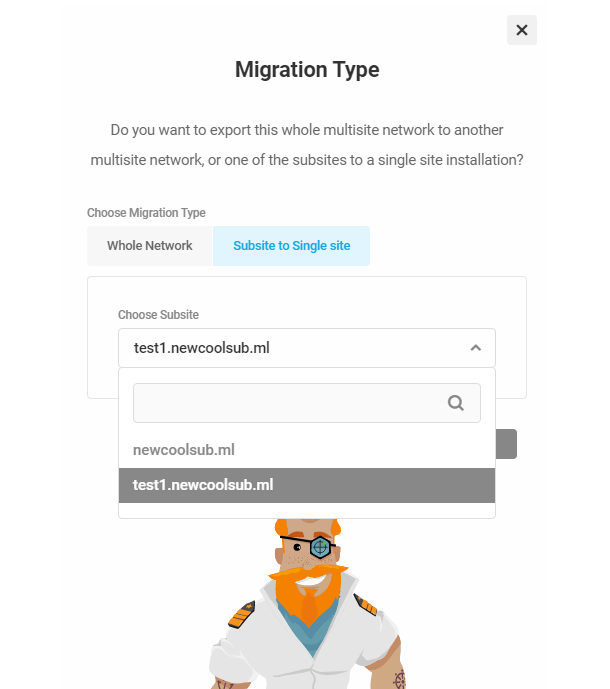 Select subsite migration type in Shipper