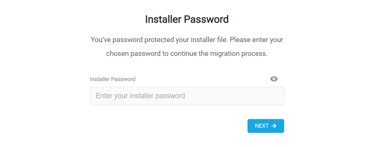 Shipper package migration password screen