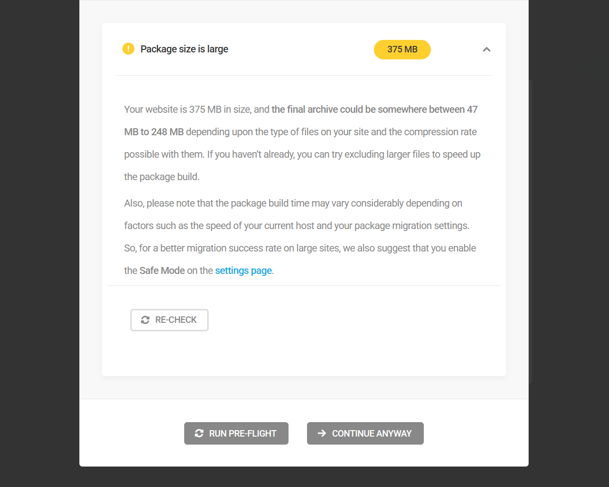 Resolve issues found in pre-flight check