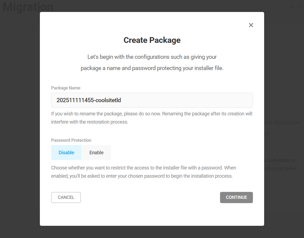 Name your migration package in Shipper
