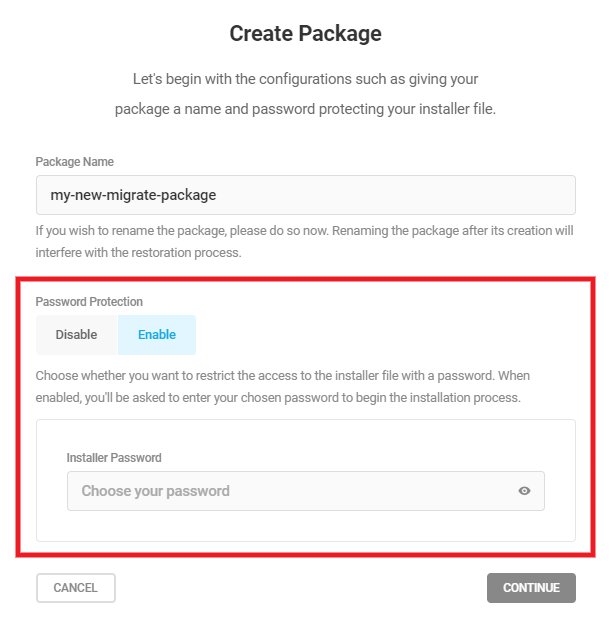 Add a password to the package installer in Shipper