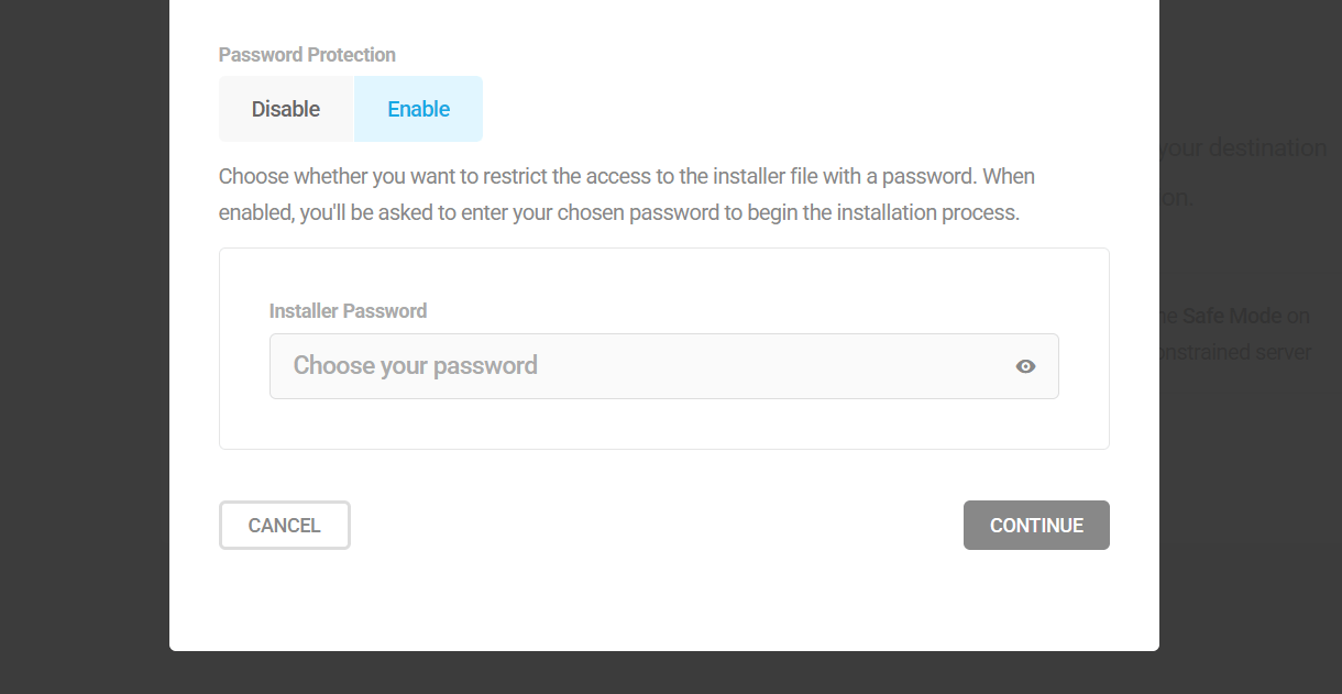Add a password to the package installer in Shipper
