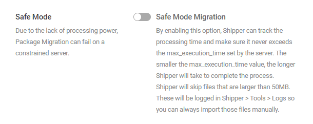 Enable safe mode in Shipper