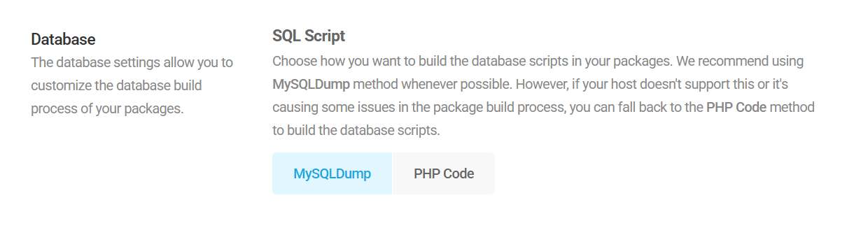 Package migration settings for 3rd-party sites