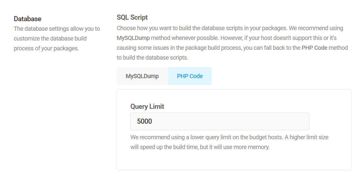 Package migration settings for 3rd-party sites