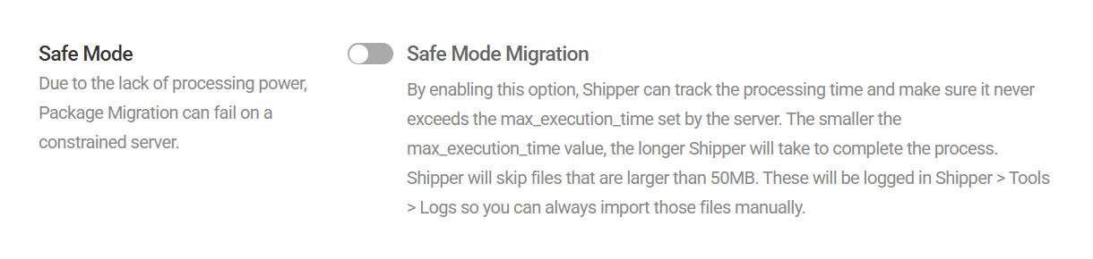 Enable safe mode in Shipper