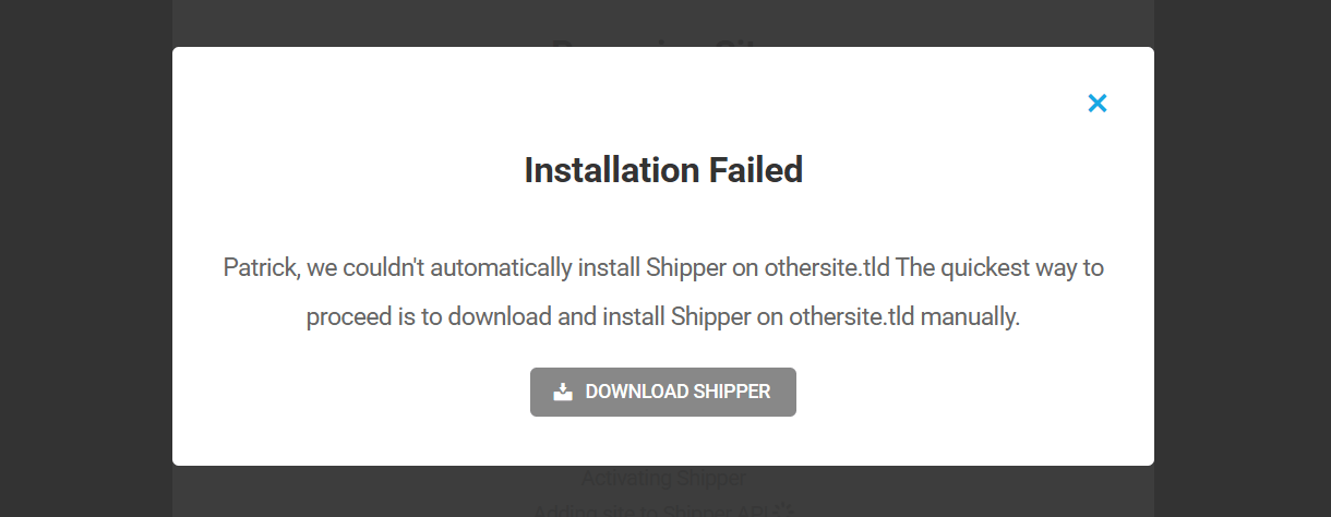 Shipper auto-install failed notice