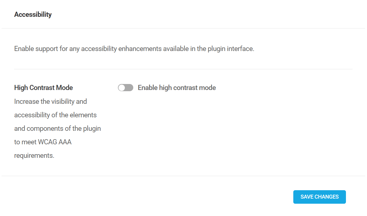 Shipper high contrast mode settings screen