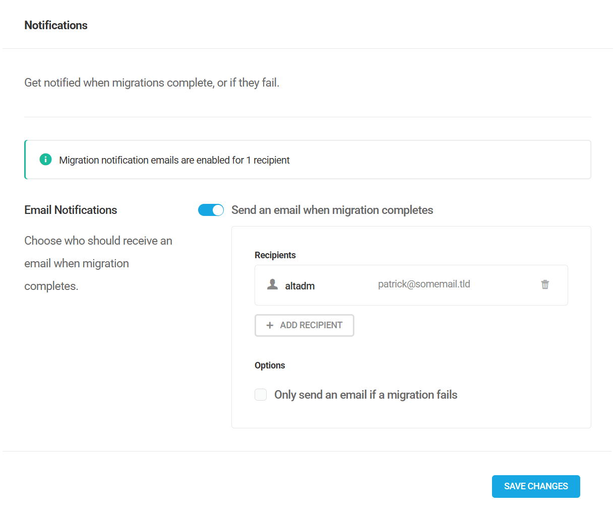 Shipper migration notification screen