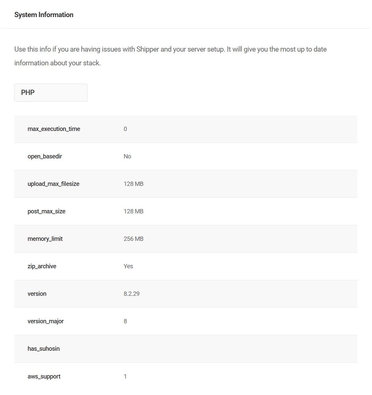 Shipper site system information