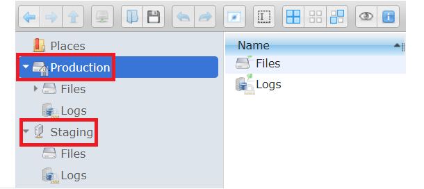 Production and Staging server location in File Manager