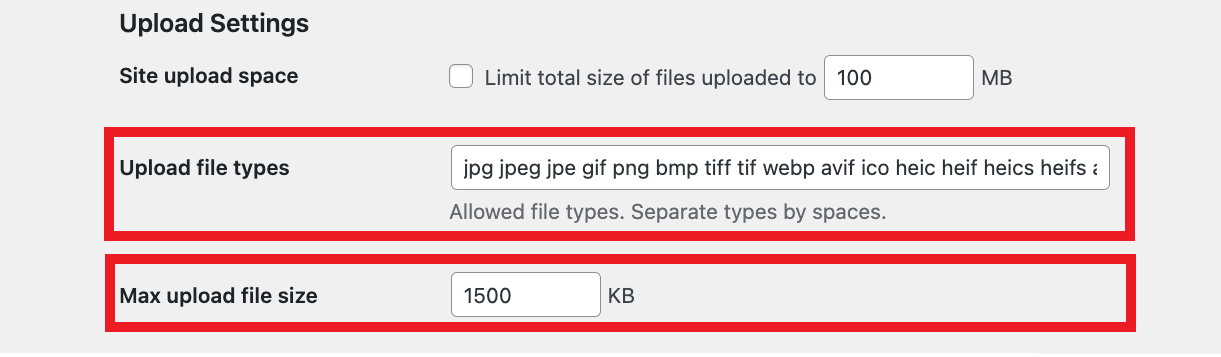 Upload Setting Multisite