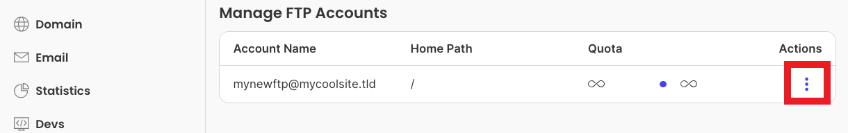 Accessing FTP account options at Siteground