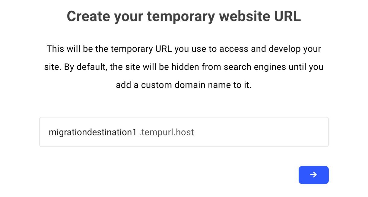 Enter temporary URL for new WPMU DEV hosted site