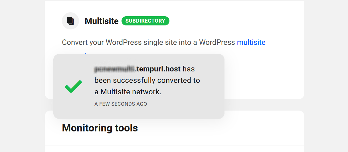 Multisite conversion success message