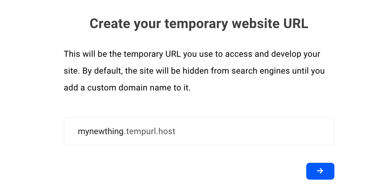 Create a temporary URL for a new hosted site in the Hub