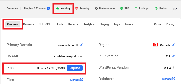 Upgrade hosting plan