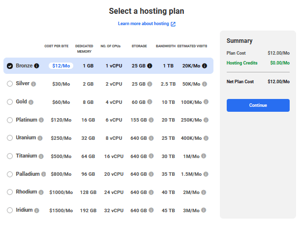 Select hosting plan