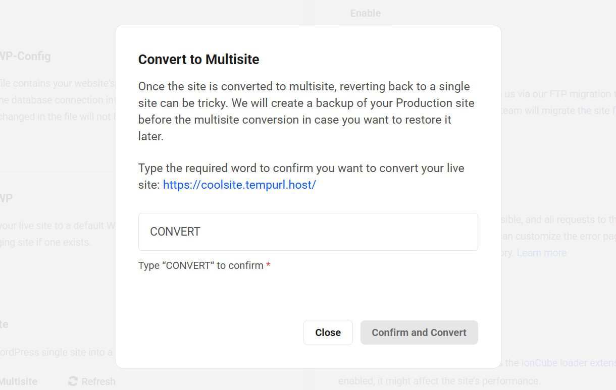 Confirm conversion to multisite
