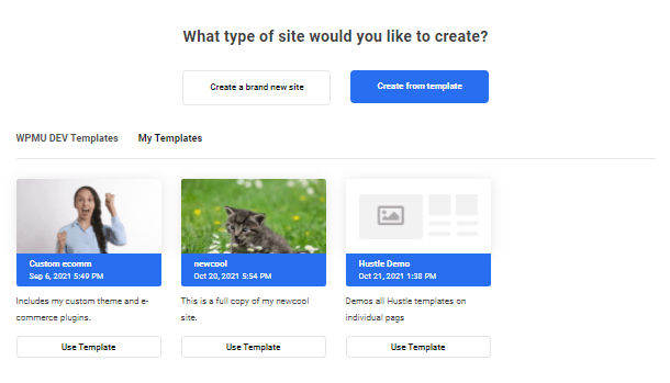 Create a new site from a custom template in the Hub