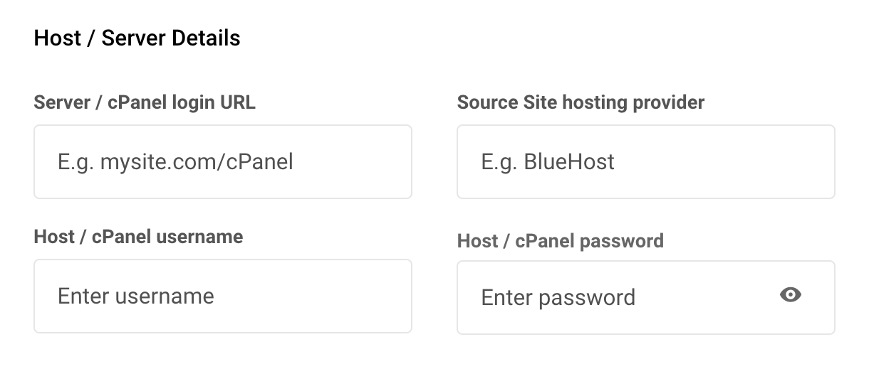 Server details for manual migration request