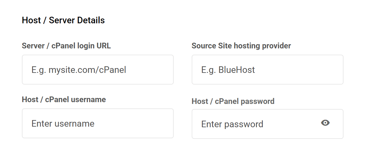 Server details for manual migration request