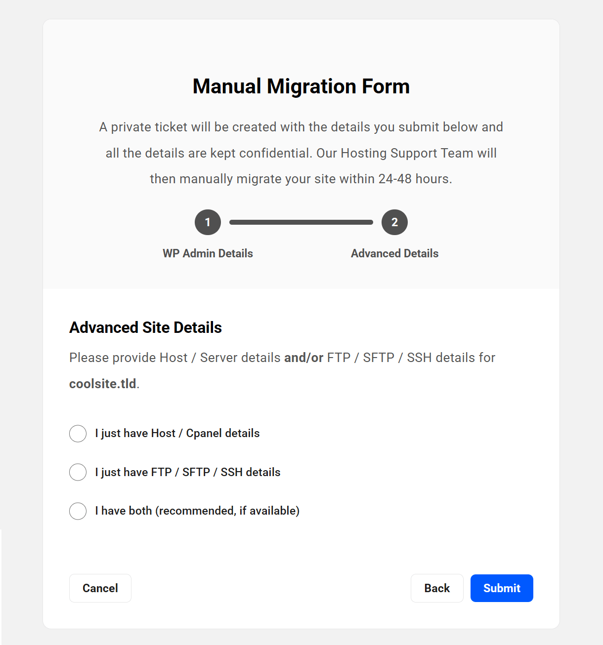 Manual migration request details