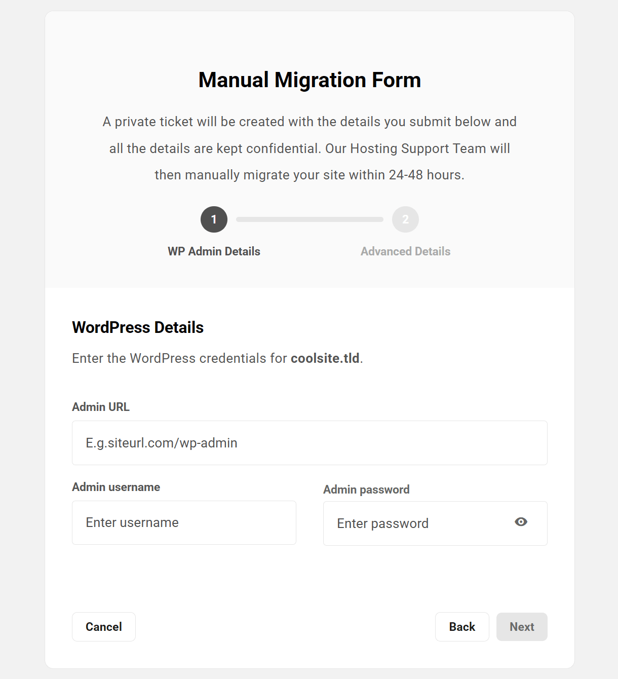 Manual migration request form