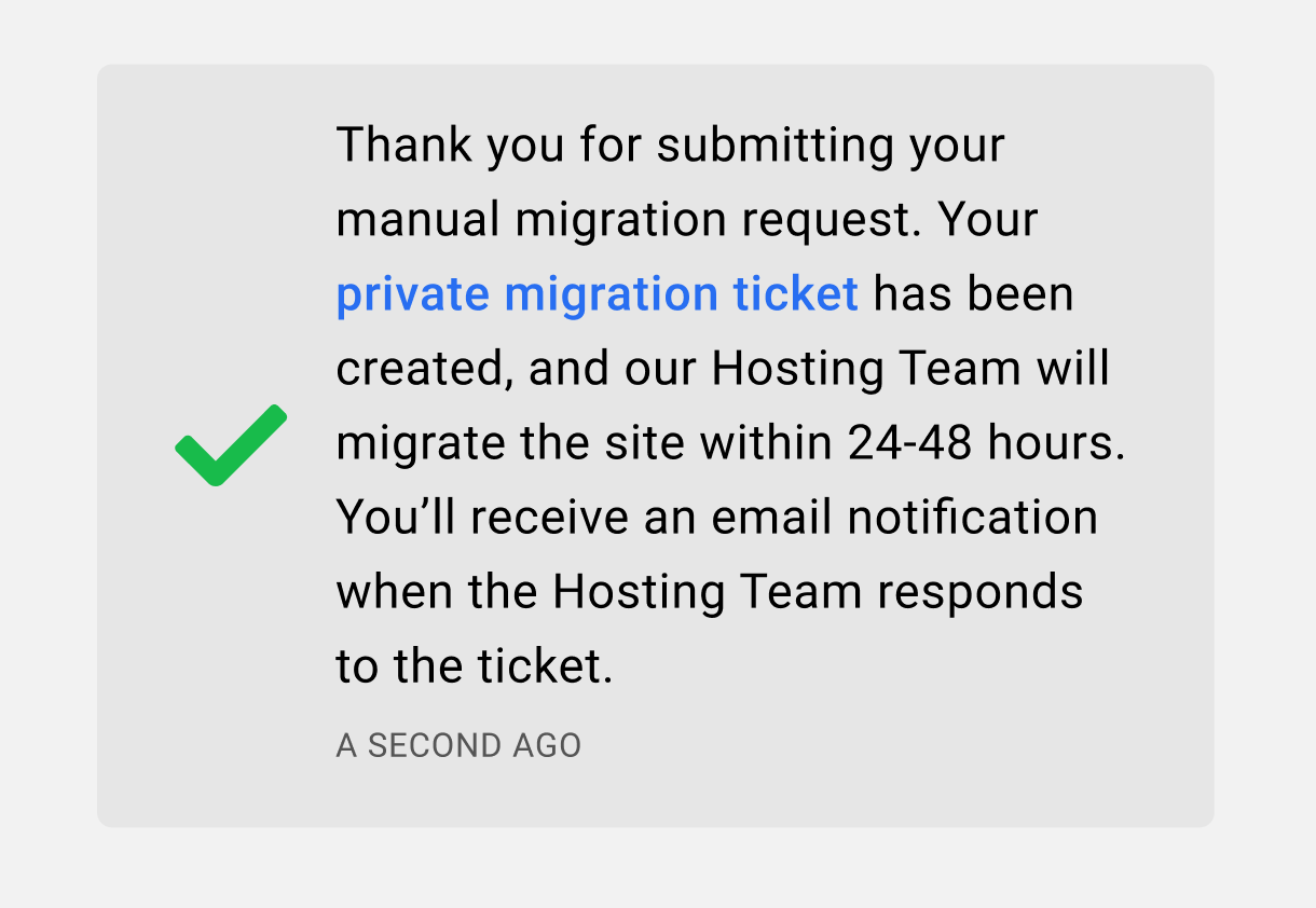 Manual migration request success message