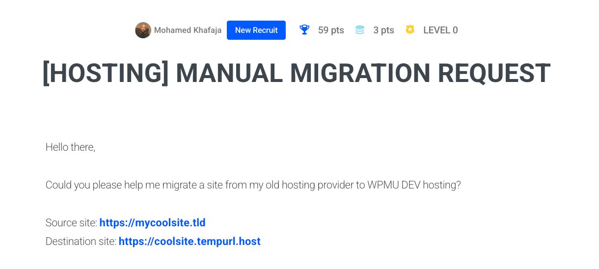 Manual migration request ticket created