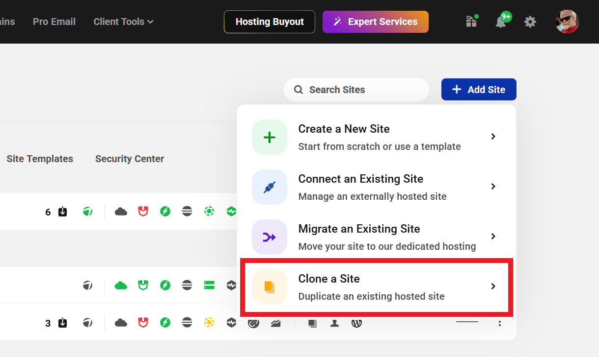 Clone an existing WPMU DEV hosted site