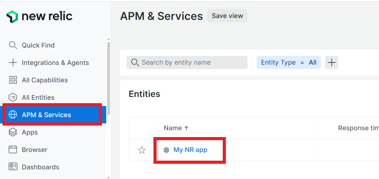 View app in New Relic account