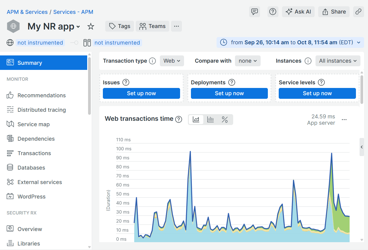 View app data in New Relic account