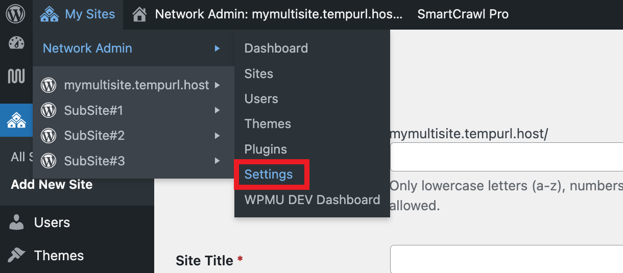 Multisite settings