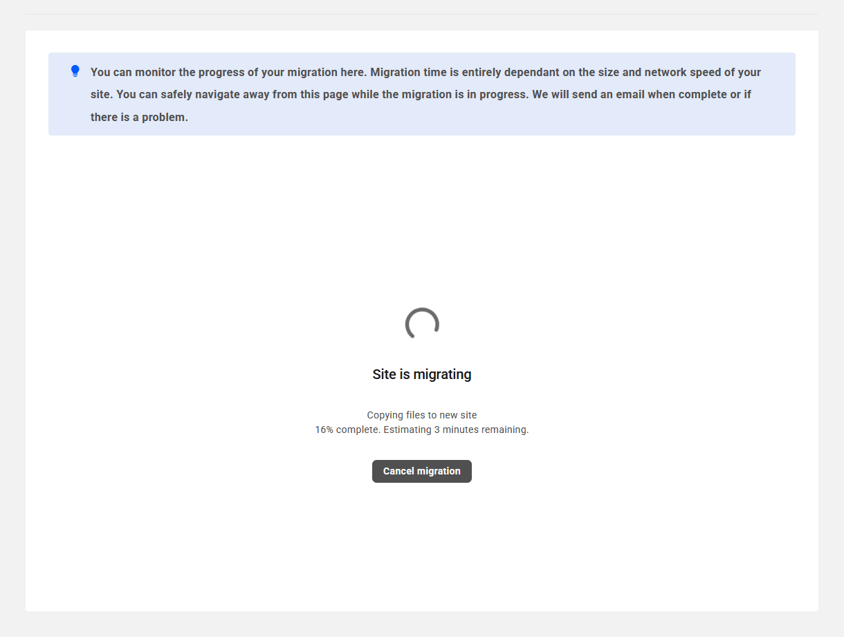 Site migration progress