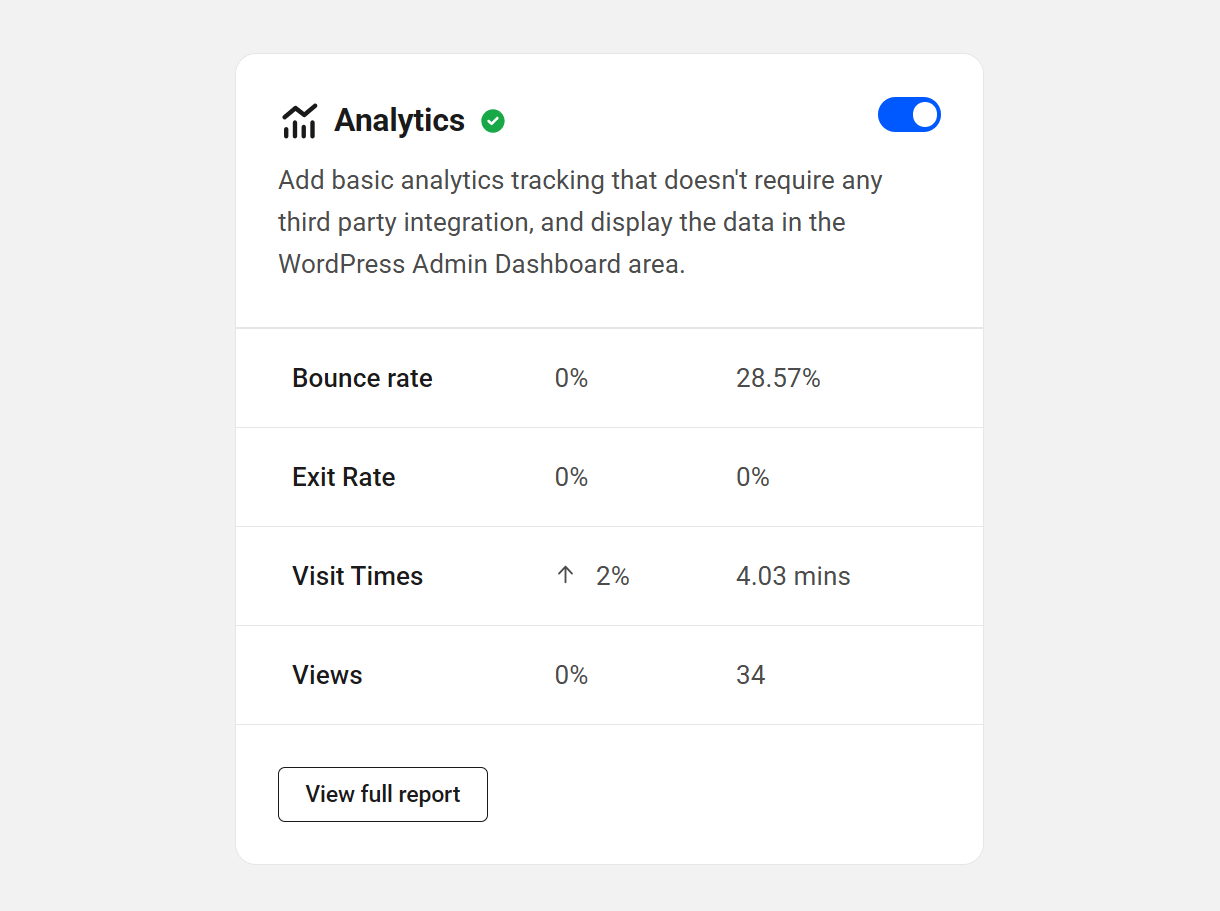 Analytics summary data in WPMU DEV Dashboard