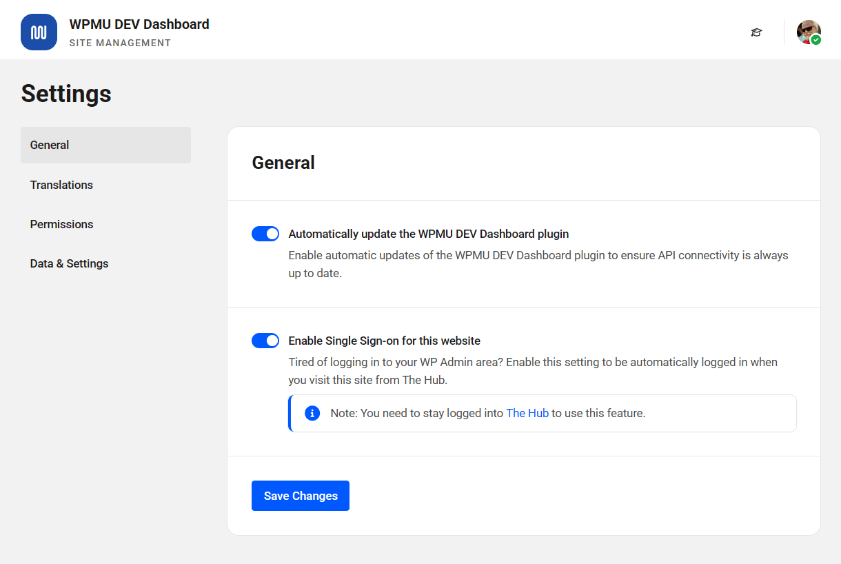 WPMU DEV Dashboard general settings
