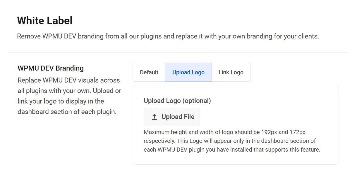 White Label branding options in WPMU DEV Dashboard