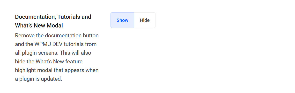 Whitelabel Documentation, Tutorials, and What's New Modal