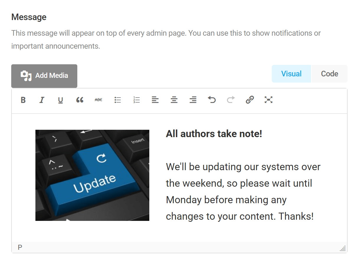 Create an Admin Message in Branda