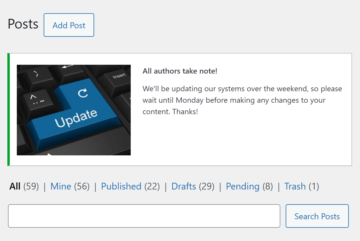 Display an admin message