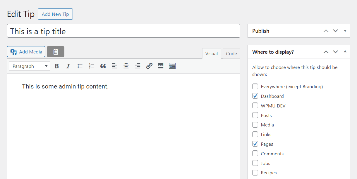 Create and display tips in the WordPress admin