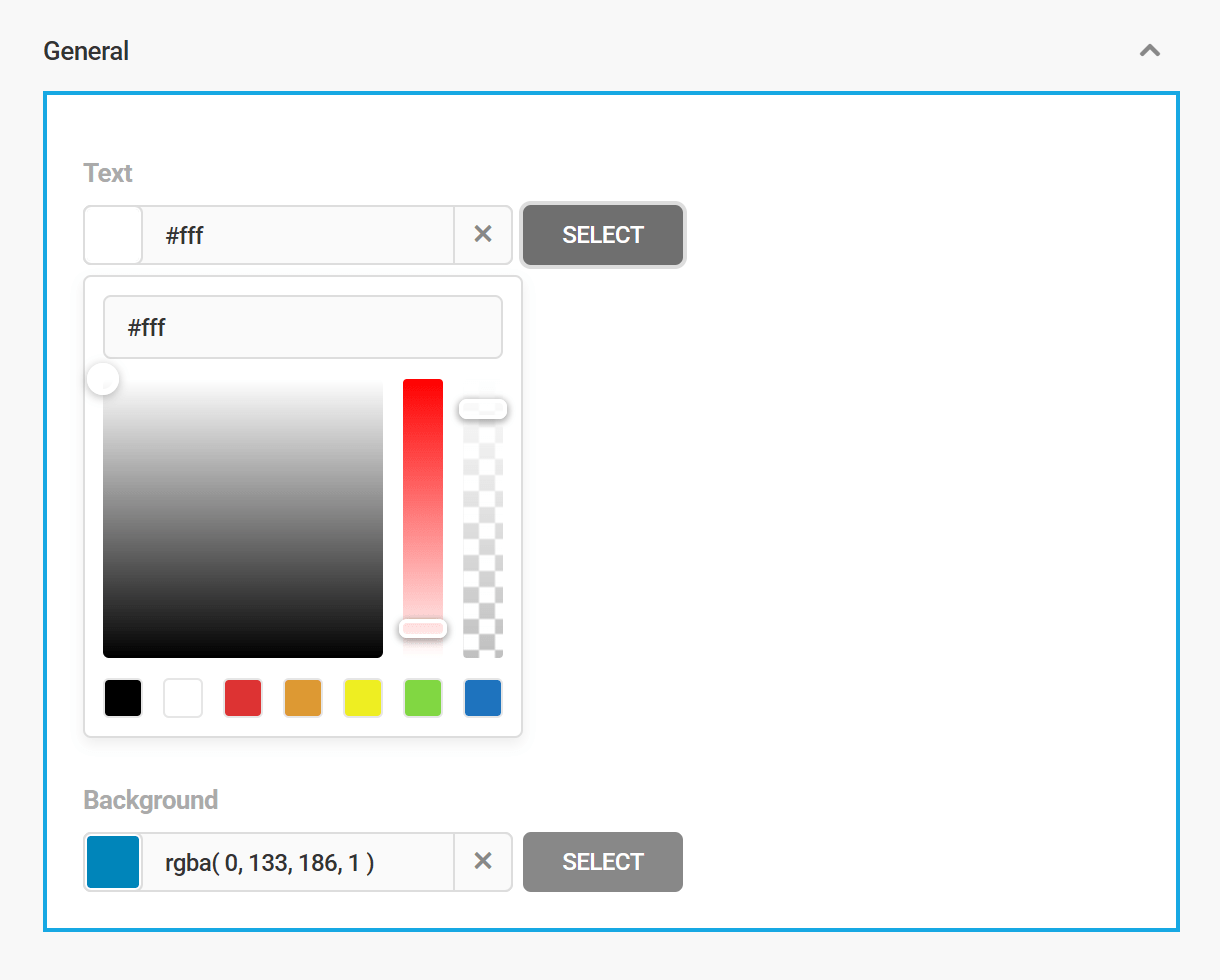 Branda Cookie Notice general color options
